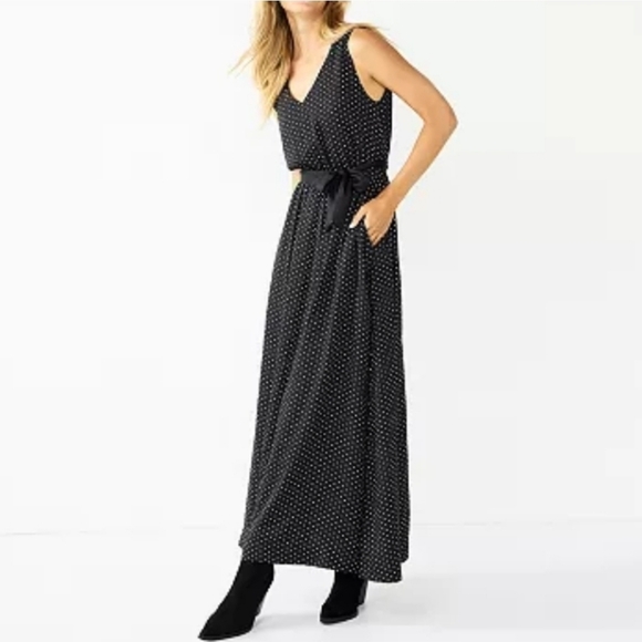Draper James Dresses & Skirts - Draper james RSVP Tie Waist Maxi Dress Polca-dot Black ivory Size Large